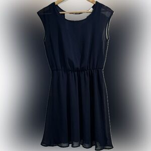 Miami Women's Sleeveless Dress Round Neck Pleated Belted Chiffon Summer Dress